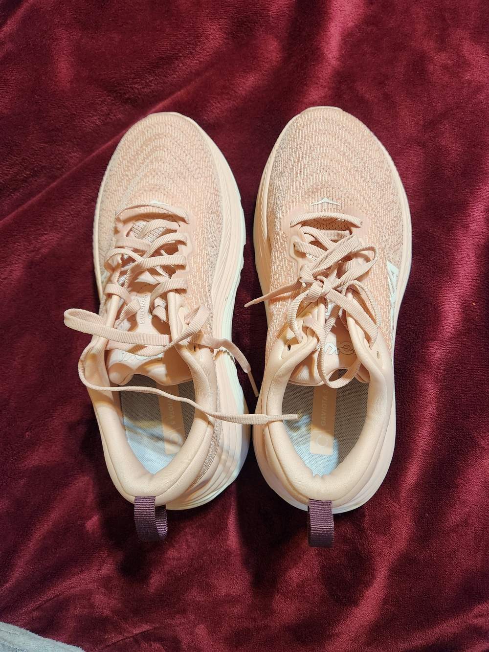 Hoka Women's Light Peach Knit Lace-Up Sneakers